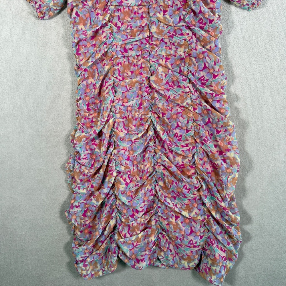Lush Dress Womens Medium Floral Multicolor Ruched Puff Sleeve Sweetheart Mini - Picture 6 of 12